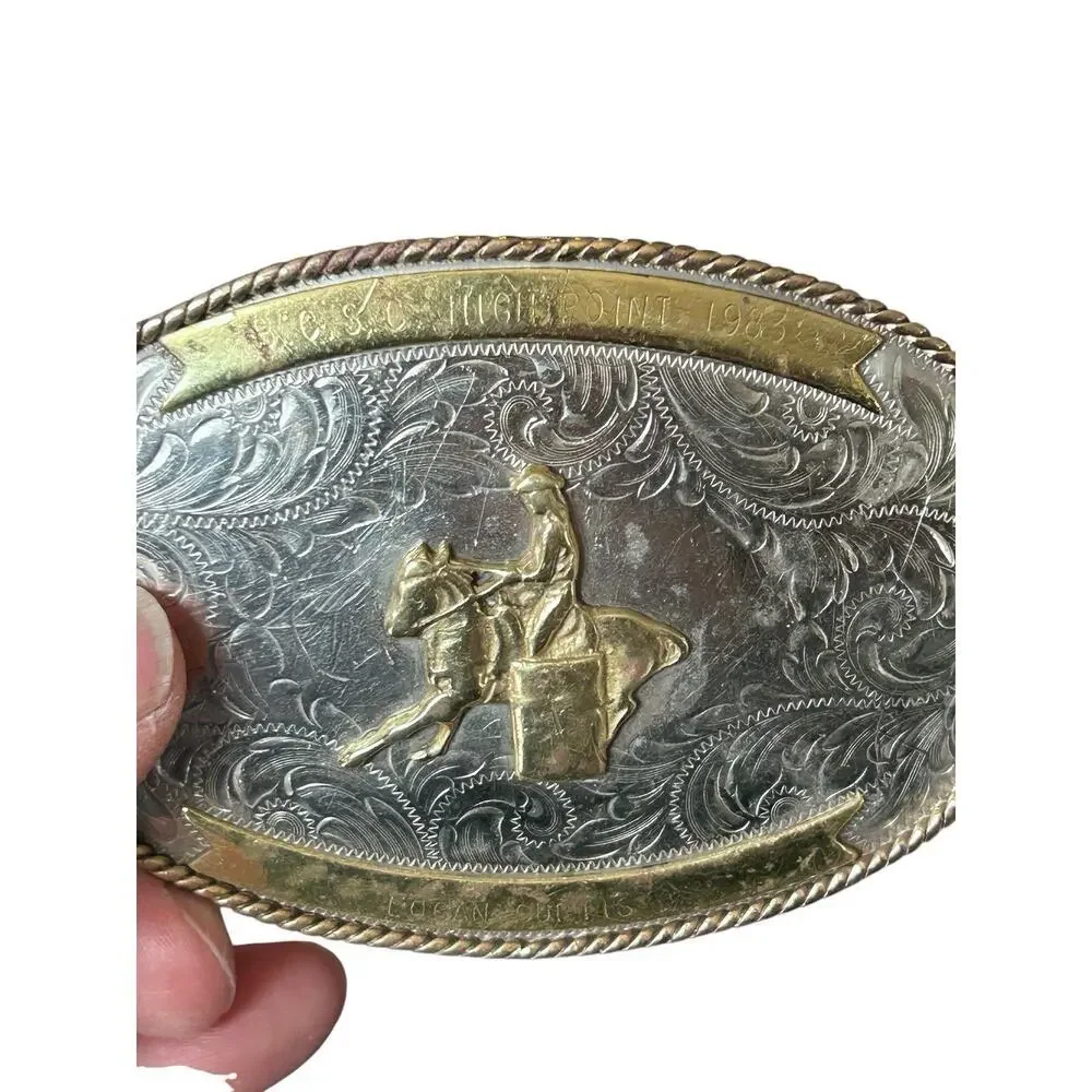 Montana Silversmiths 1983 High Point Barrel Racing Belt Buckle Vintage